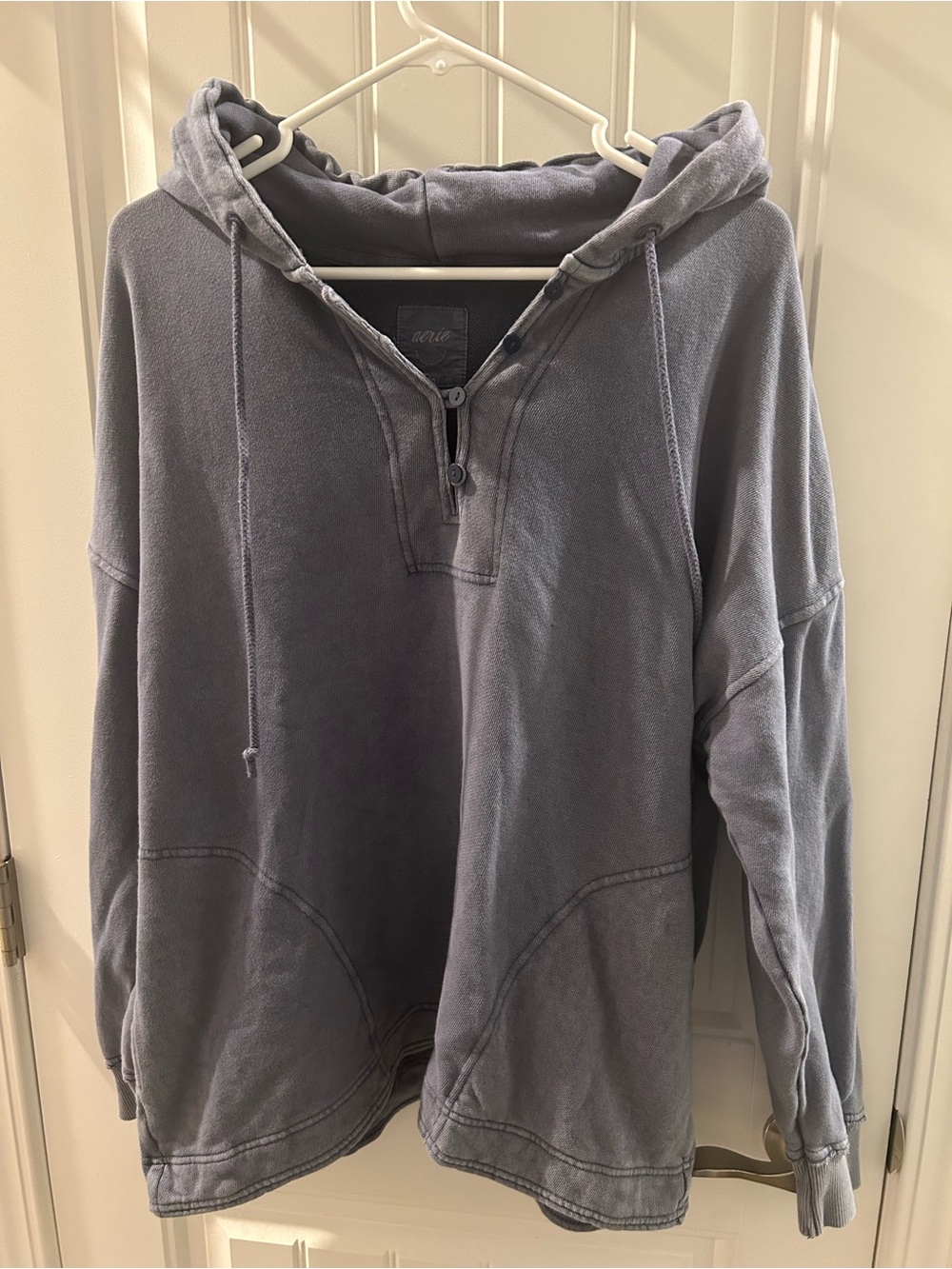 Women's Washed dusty blue Pullover Hoodie Sweatshirt - arie